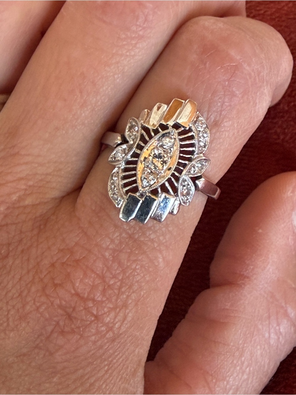 14k white gold diamond cocktail ring vintage
